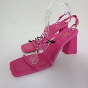 ZARA Hot Pink Strappy 42 Chunky Heel Faux Leather Sandals NWT